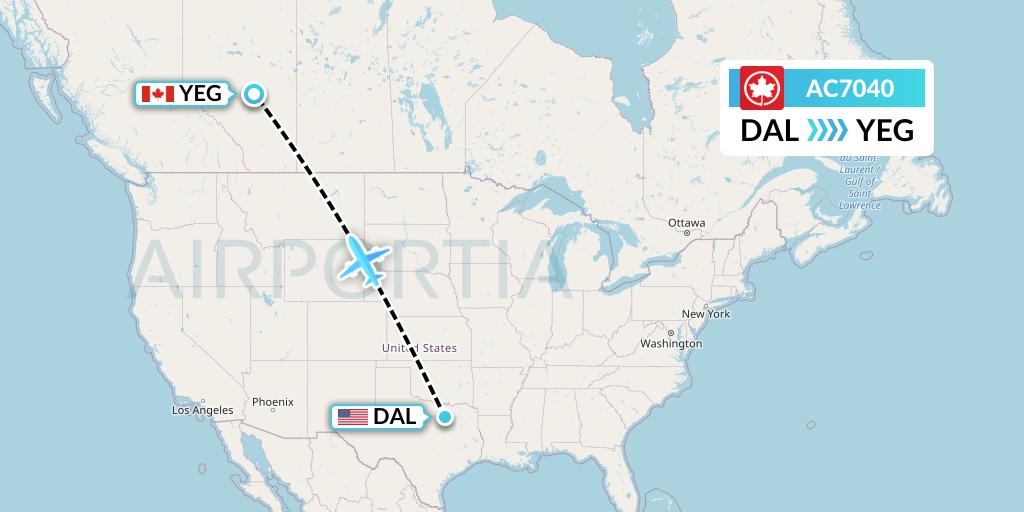 AC7040 Air Canada Flight Map: Dallas to Edmonton