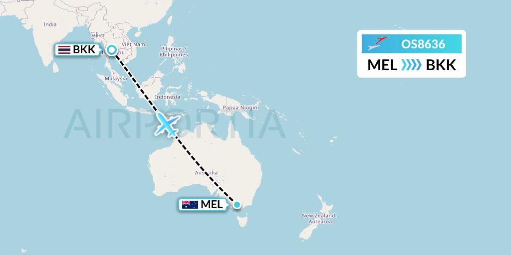 OS8636 Austrian Airlines Flight Map: Melbourne to Bangkok