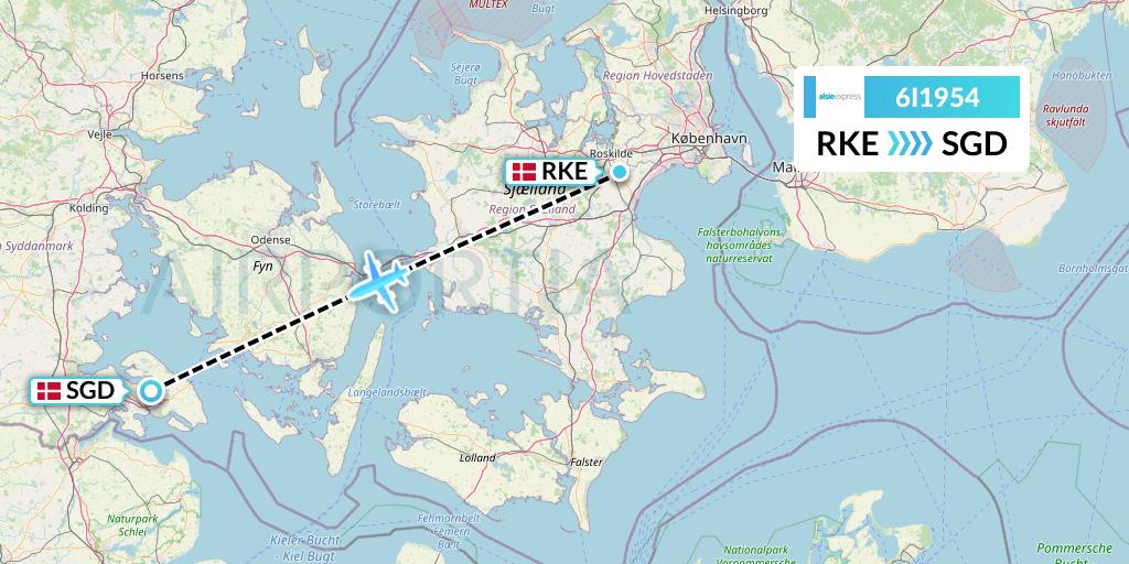 6I1954 Air Alsie Flight Map: Roskilde to Sonderborg
