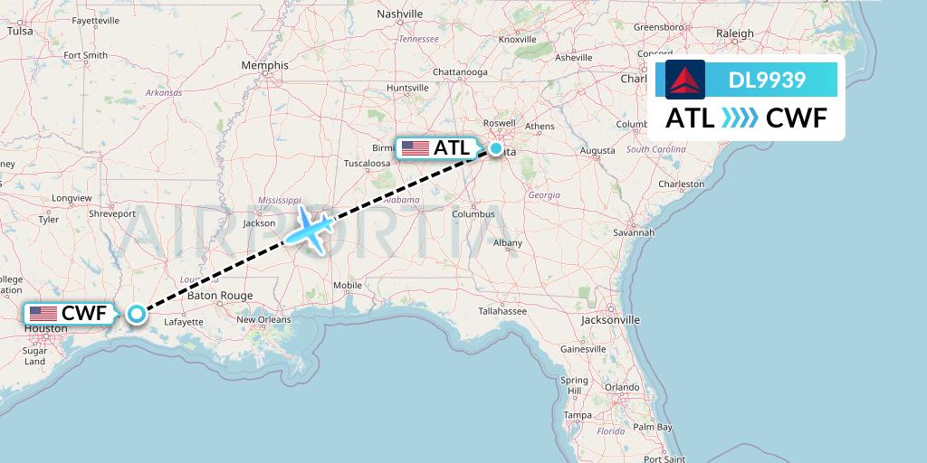 DL9939 Delta Air Lines Flight Map: Atlanta to Lake Charles
