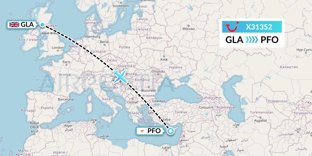 X31352 TUI fly Germany Flight Map: Glasgow to Pafos