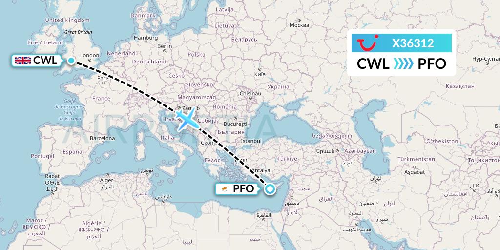 X36312 TUI fly Germany Flight Map: Cardiff to Pafos
