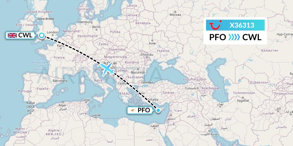 X36313 TUI fly Germany Flight Map: Pafos to Cardiff