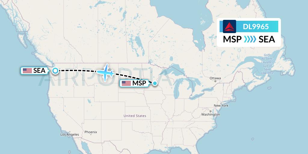 DL9965 Delta Air Lines Flight Map: Minneapolis to Seattle