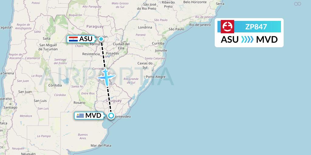 ZP847 Paranair Flight Map: Asuncion to Montevideo