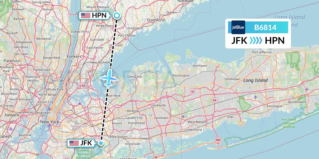 B6814 JetBlue Airways Flight Map: New York to White Plains