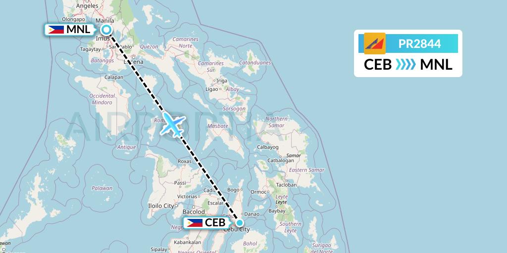 PR2844 Philippine Airlines Flight Map: Cebu to Manila