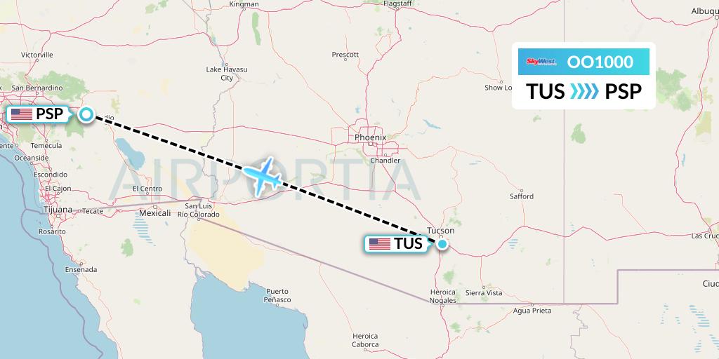 OO1000 SkyWest Airlines Flight Map: Tucson to Palm Springs