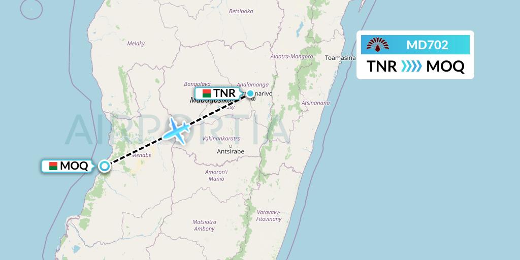 MD702 Air Madagascar Flight Map: Antananarivo to Madagascar
