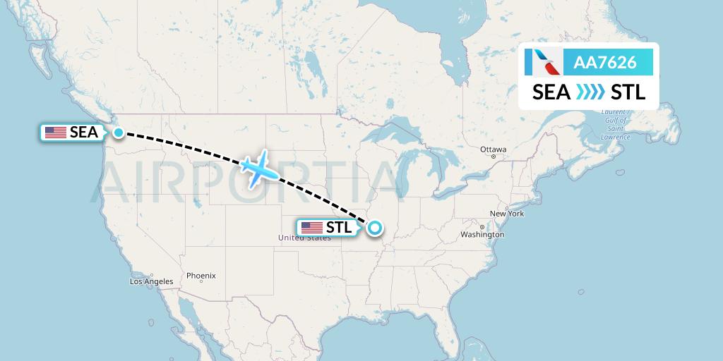 AA7626 American Airlines Flight Map: Seattle to St. Louis