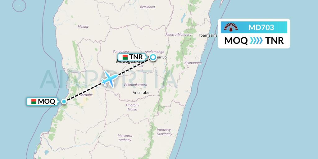MD703 Air Madagascar Flight Map: Madagascar to Antananarivo