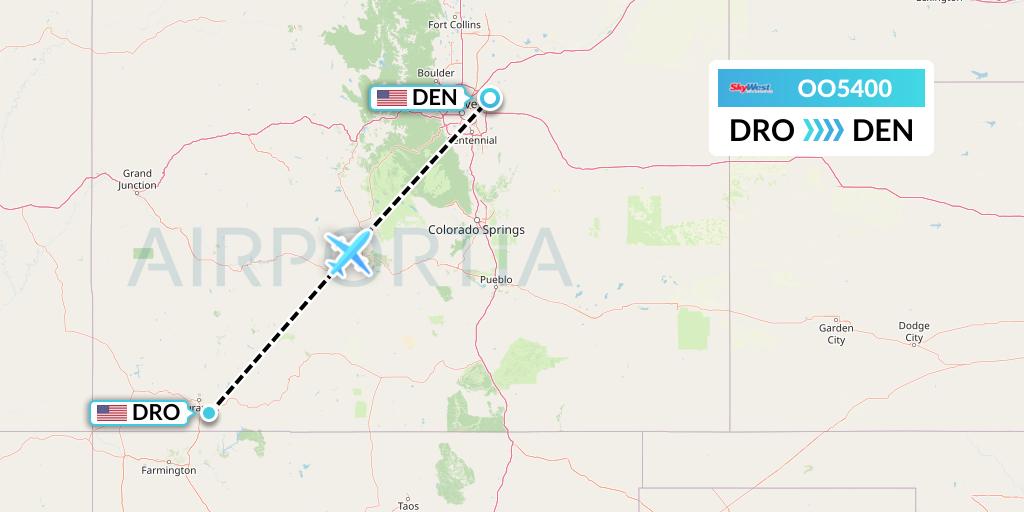 OO5400 SkyWest Airlines Flight Map: Durango to Denver