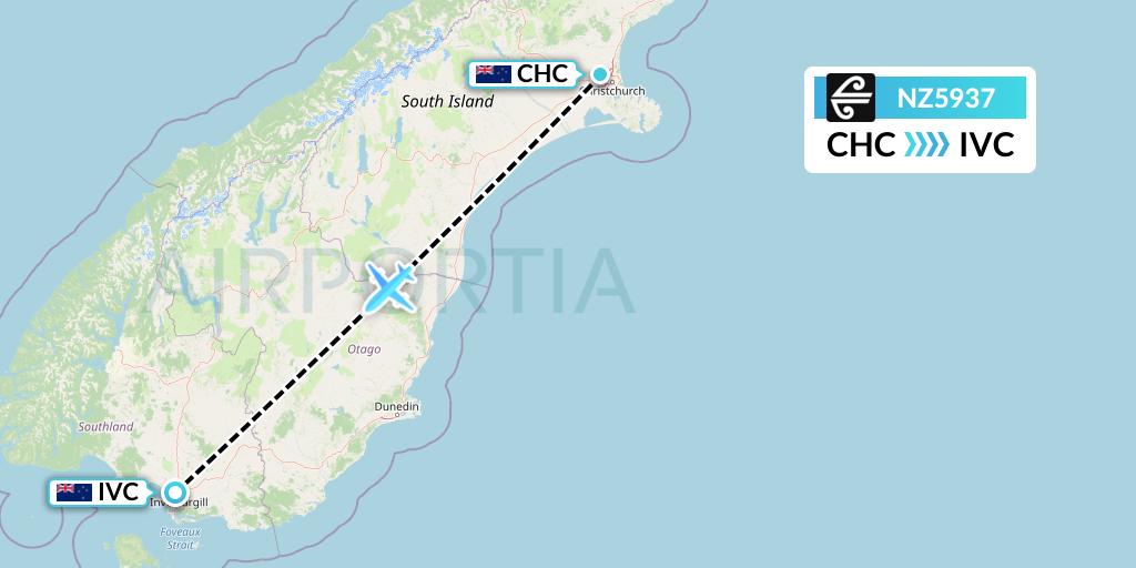 NZ5937 Air New Zealand Flight Map: Christchurch to Invercargill