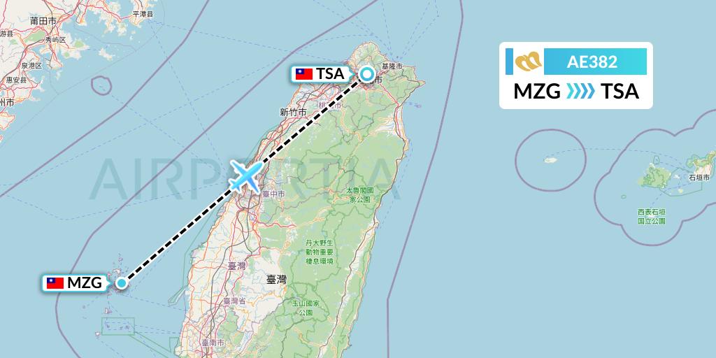 AE382 Mandarin Airlines Flight Map: Makung to Taipei