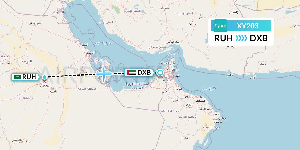 XY203 Flynas Flight Map: Riyadh to Dubai