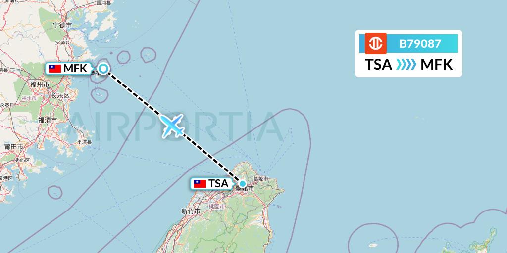 B79087 UNI Air Flight Map: Taipei to Beigan Island
