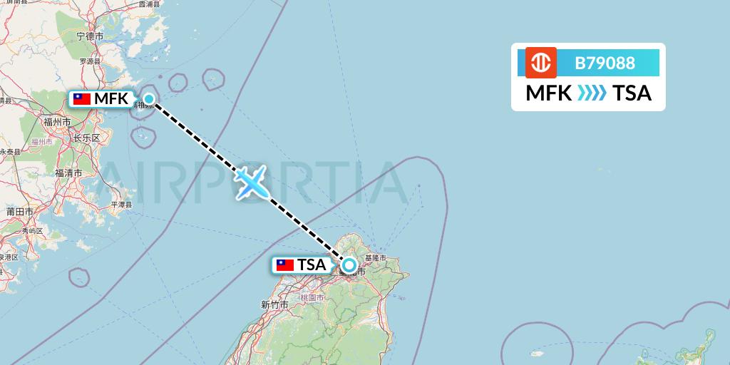 B79088 UNI Air Flight Map: Beigan Island to Taipei
