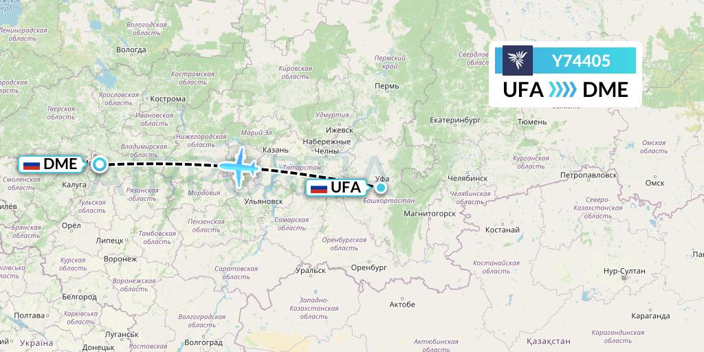 Y74405 NordStar Flight Map: Ufa to Moscow