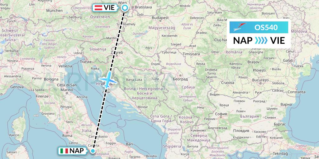 OS540 Austrian Airlines Flight Map: Naples to Vienna