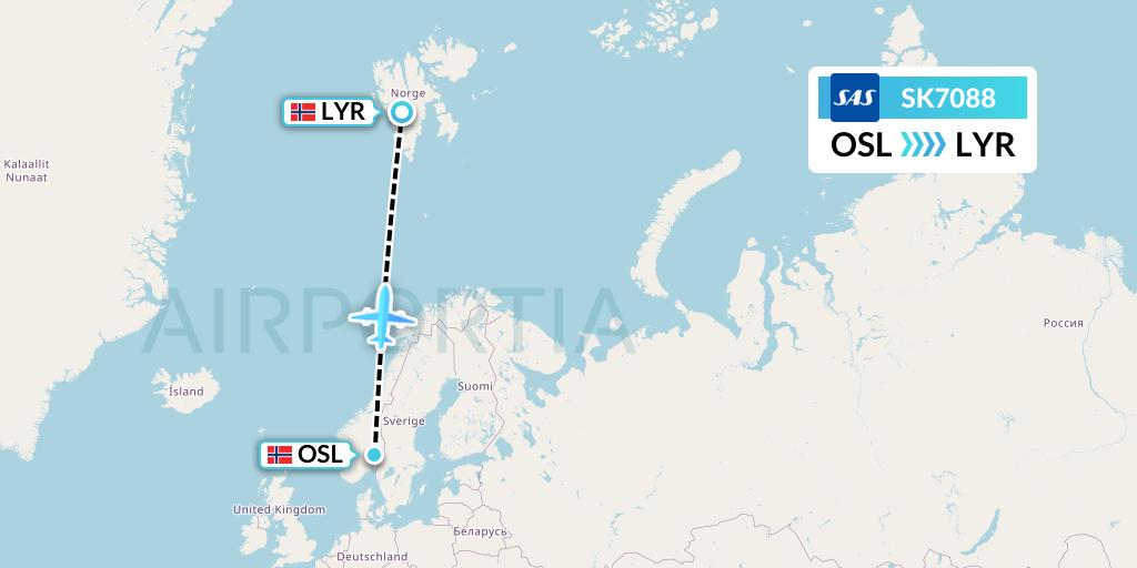 SK7088 SAS Flight Map: Oslo to Longyearbyen
