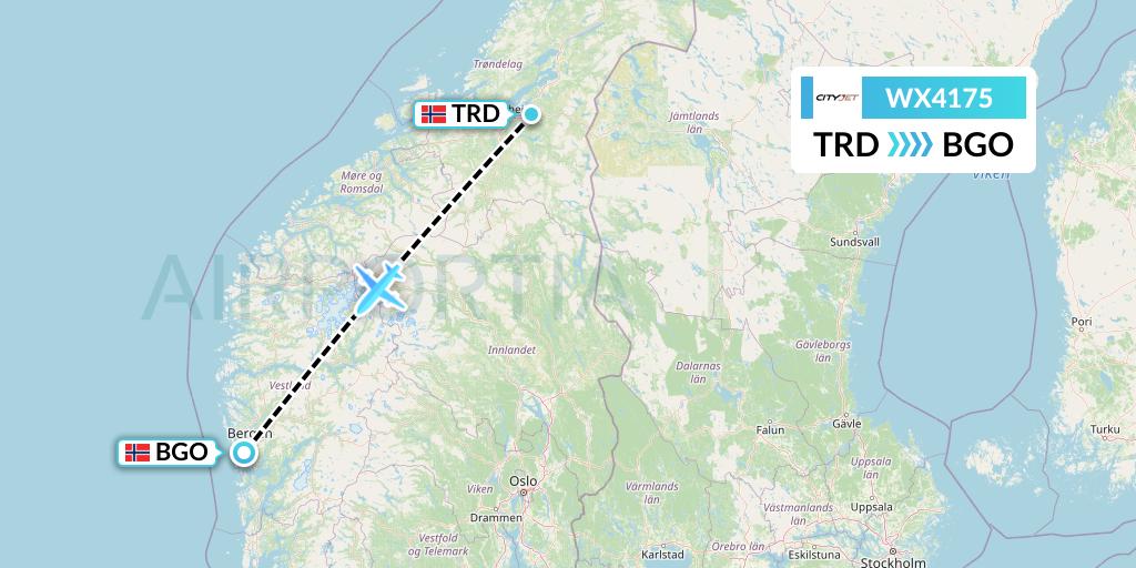 WX4175 Cityjet Flight Map: Trondheim to Bergen