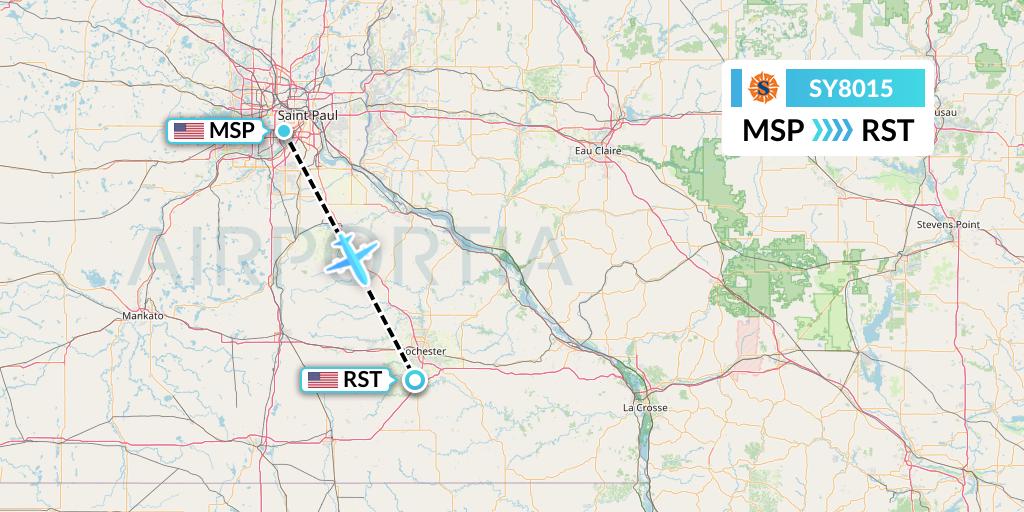 SY8015 Sun Country Airlines Flight Map: Minneapolis to Rochester