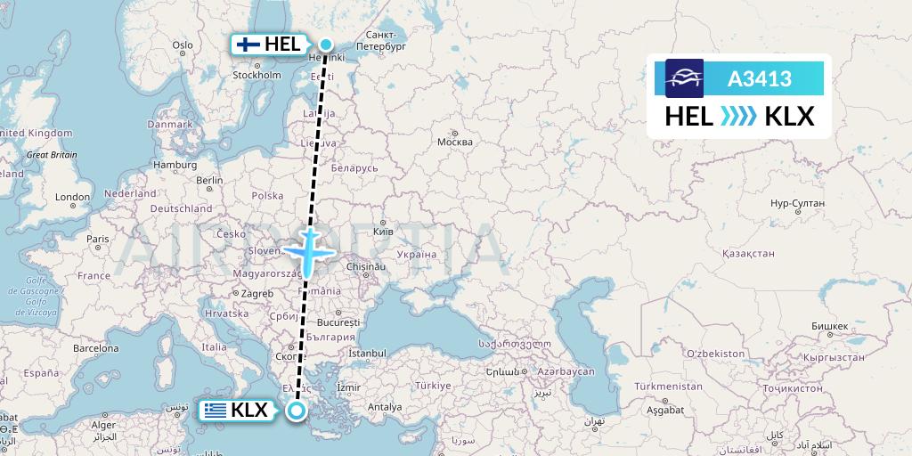 A3413 Aegean Airlines Flight Map: Helsinki to Kalamata