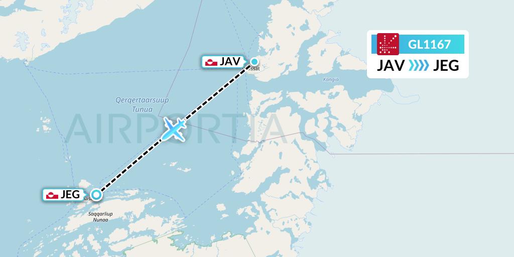 GL1167 Air Greenland Flight Map: Ilulissat to Aasiaat
