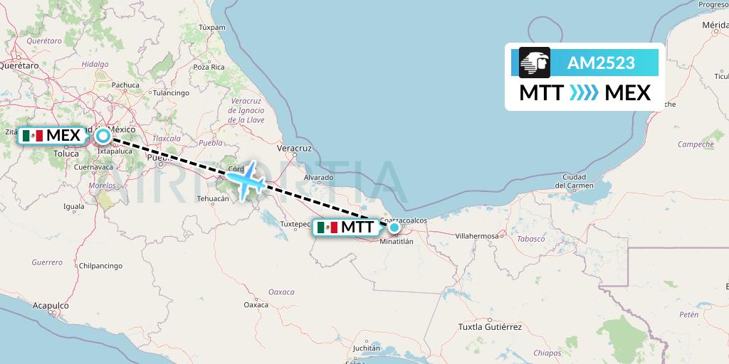 AM2523 Aeromexico Flight Map: Minatitlan to Mexico City