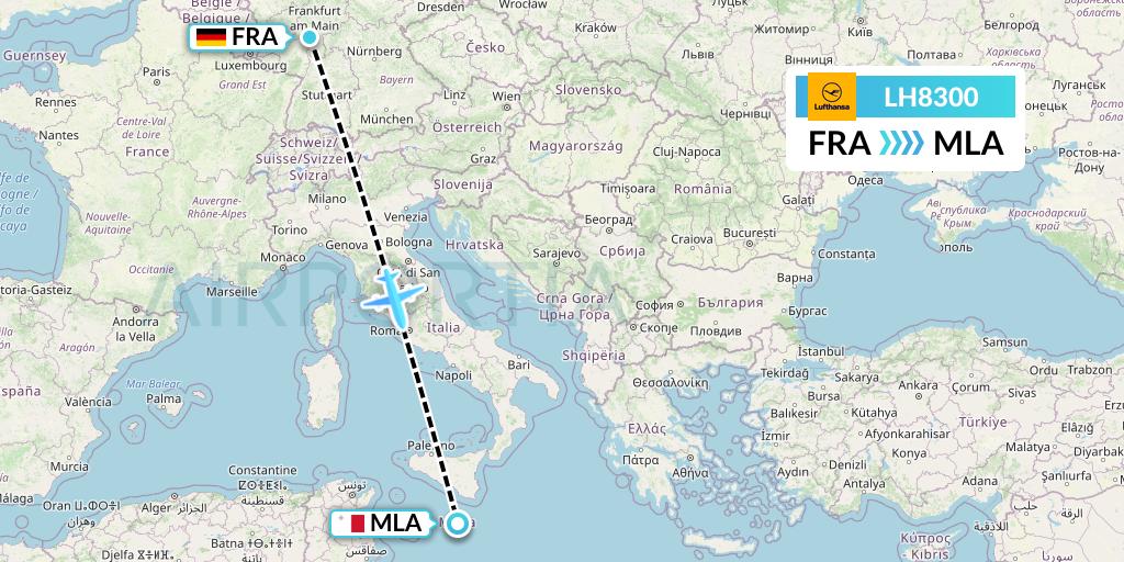 LH8300 Lufthansa Flight Map: Frankfurt to Malta