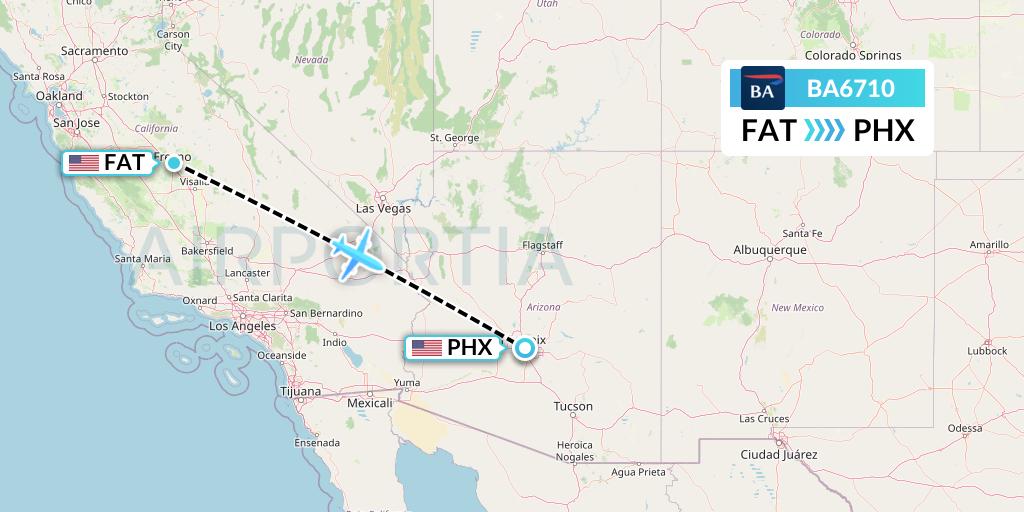 BA6710 British Airways Flight Map: Fresno to Phoenix
