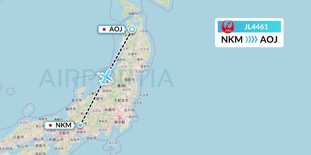 JL4461 Japan Airlines Flight Map: Nagoya to Aomori