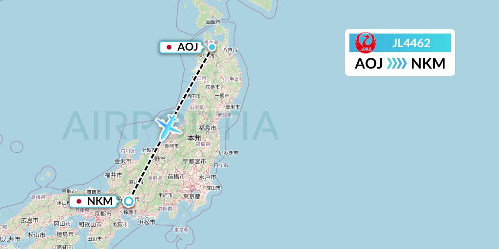 JL4462 Japan Airlines Flight Map: Aomori to Nagoya