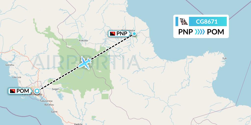 CG8671 Airlines PNG Flight Map: Popondetta to Port Moresby
