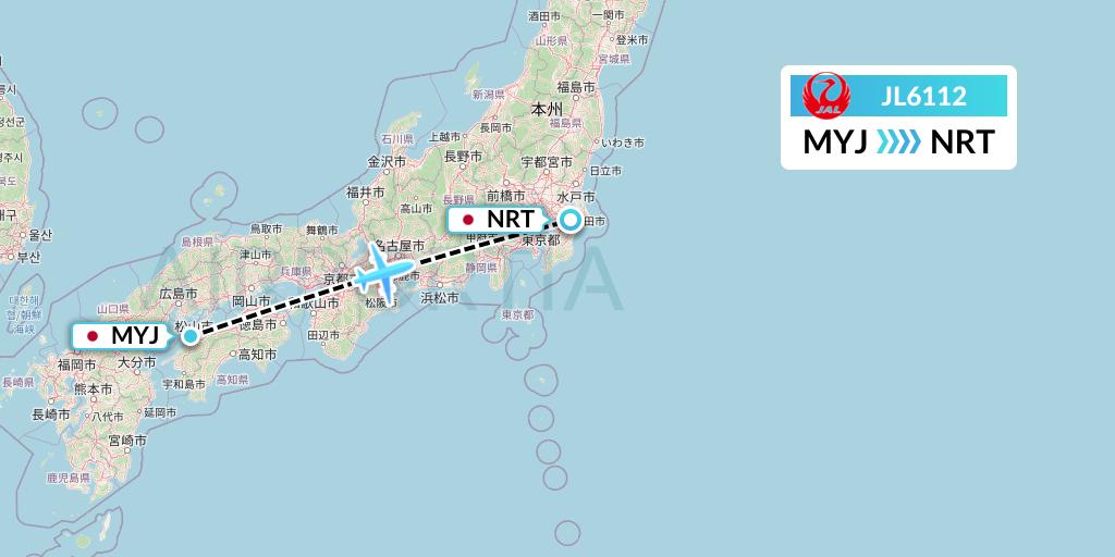 JL6112 Japan Airlines Flight Map: Matsuyama to Tokyo