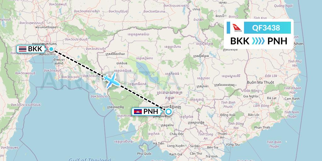 QF3438 Qantas Flight Map: Bangkok to Phnom Penh