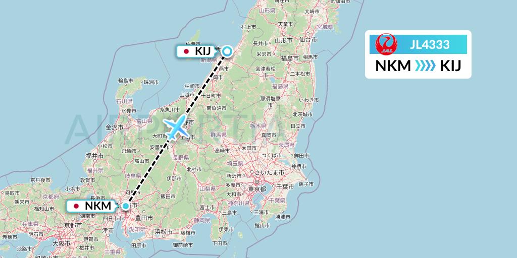 JL4333 Japan Airlines Flight Map: Nagoya to Niigata