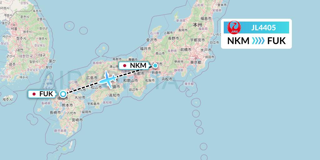 JL4405 Japan Airlines Flight Map: Nagoya to Fukuoka