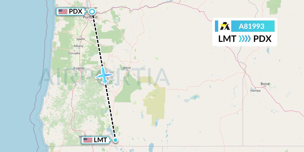 A81993 Aerolink Uganda Flight Map: Klamath Falls to Portland