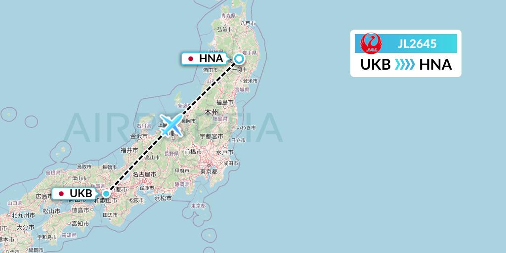 JL2645 Japan Airlines Flight Map: Kobe to Hanamaki