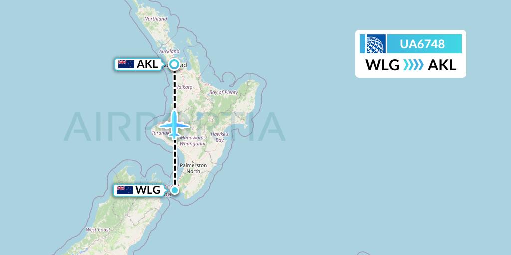 UA6748 United Airlines Flight Map: Wellington to Auckland
