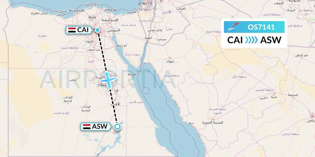OS7141 Austrian Airlines Flight Map: Cairo to Aswan
