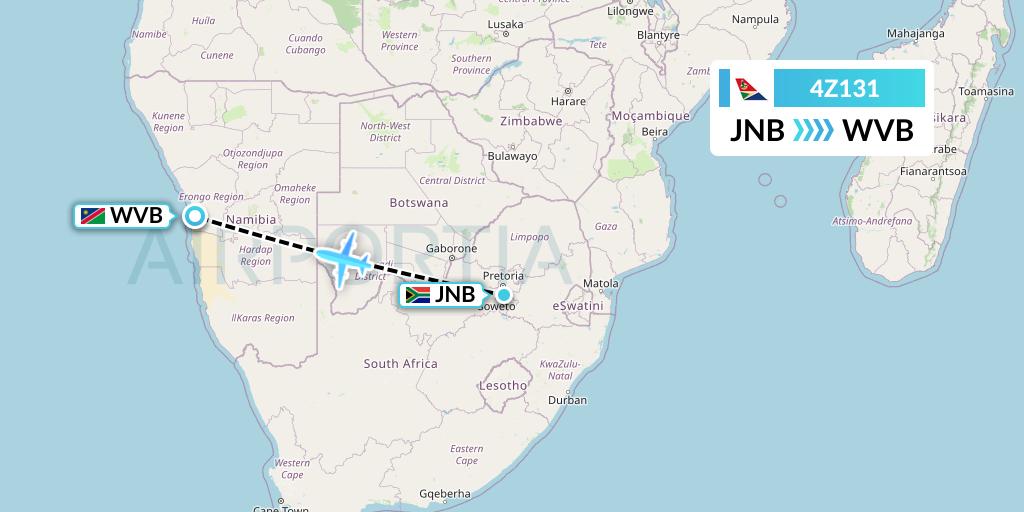 4Z131 Airlink Flight Map: Johannesburg to Walvis Bay