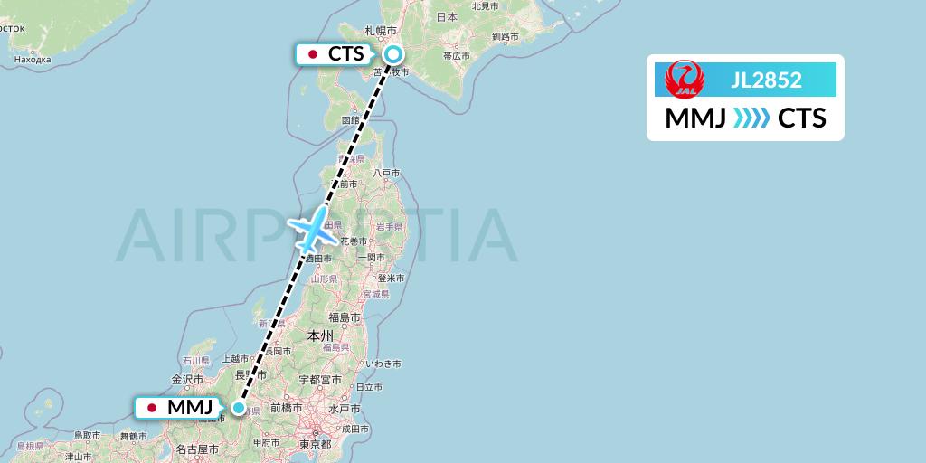 JL2852 Japan Airlines Flight Map: Matsumoto to Sapporo