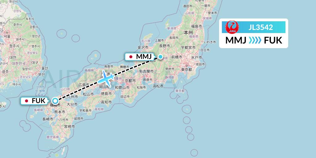 JL3542 Japan Airlines Flight Map: Matsumoto to Fukuoka