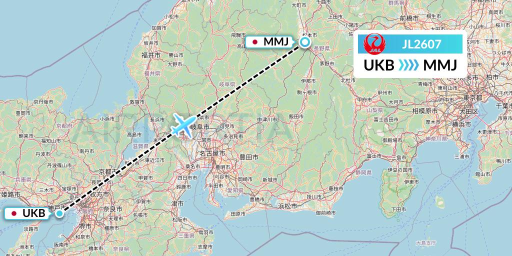 JL2607 Japan Airlines Flight Map: Kobe to Matsumoto