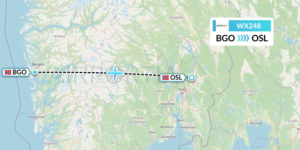 WX248 Cityjet Flight Map: Bergen to Oslo
