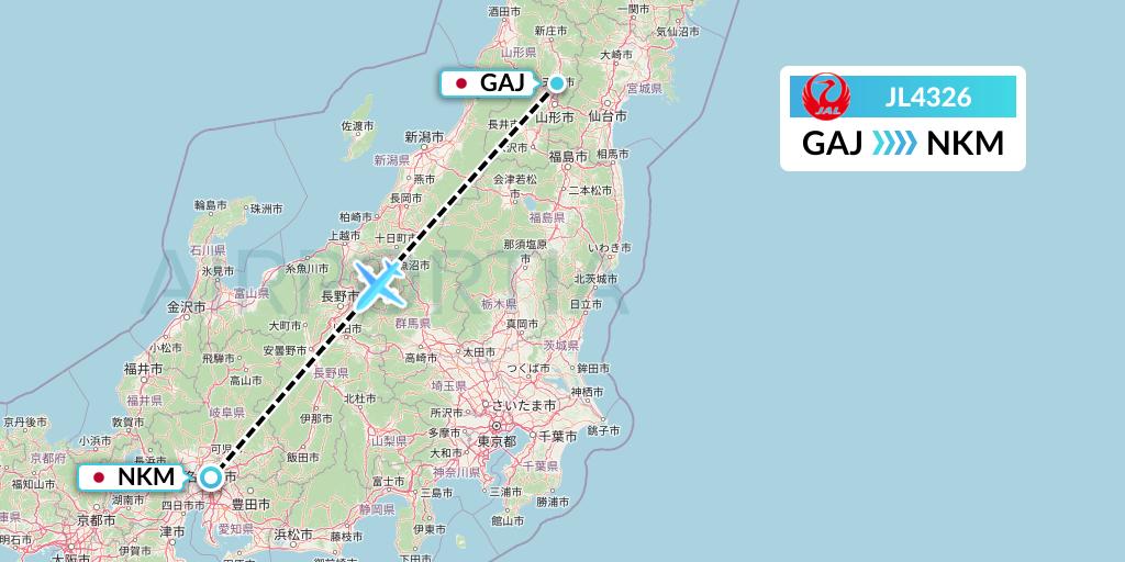 JL4326 Japan Airlines Flight Map: Yamagata to Nagoya