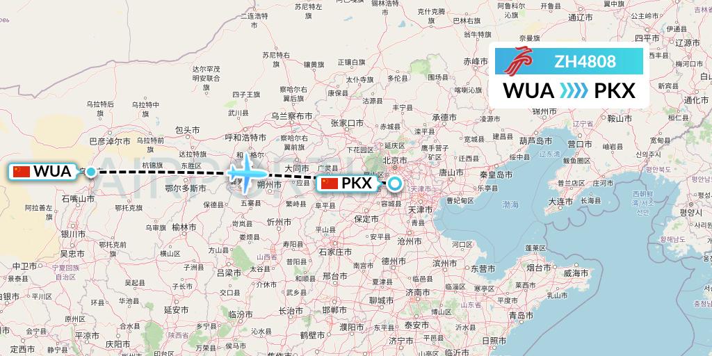 ZH4808 Shenzhen Airlines Flight Map: Wuhai to Beijing
