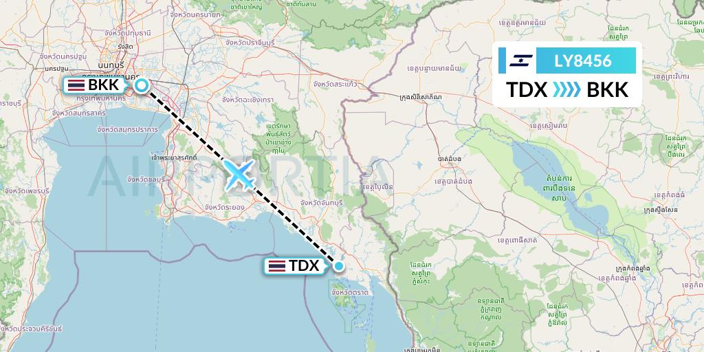 LY8456 El Al Flight Map: Trat to Bangkok